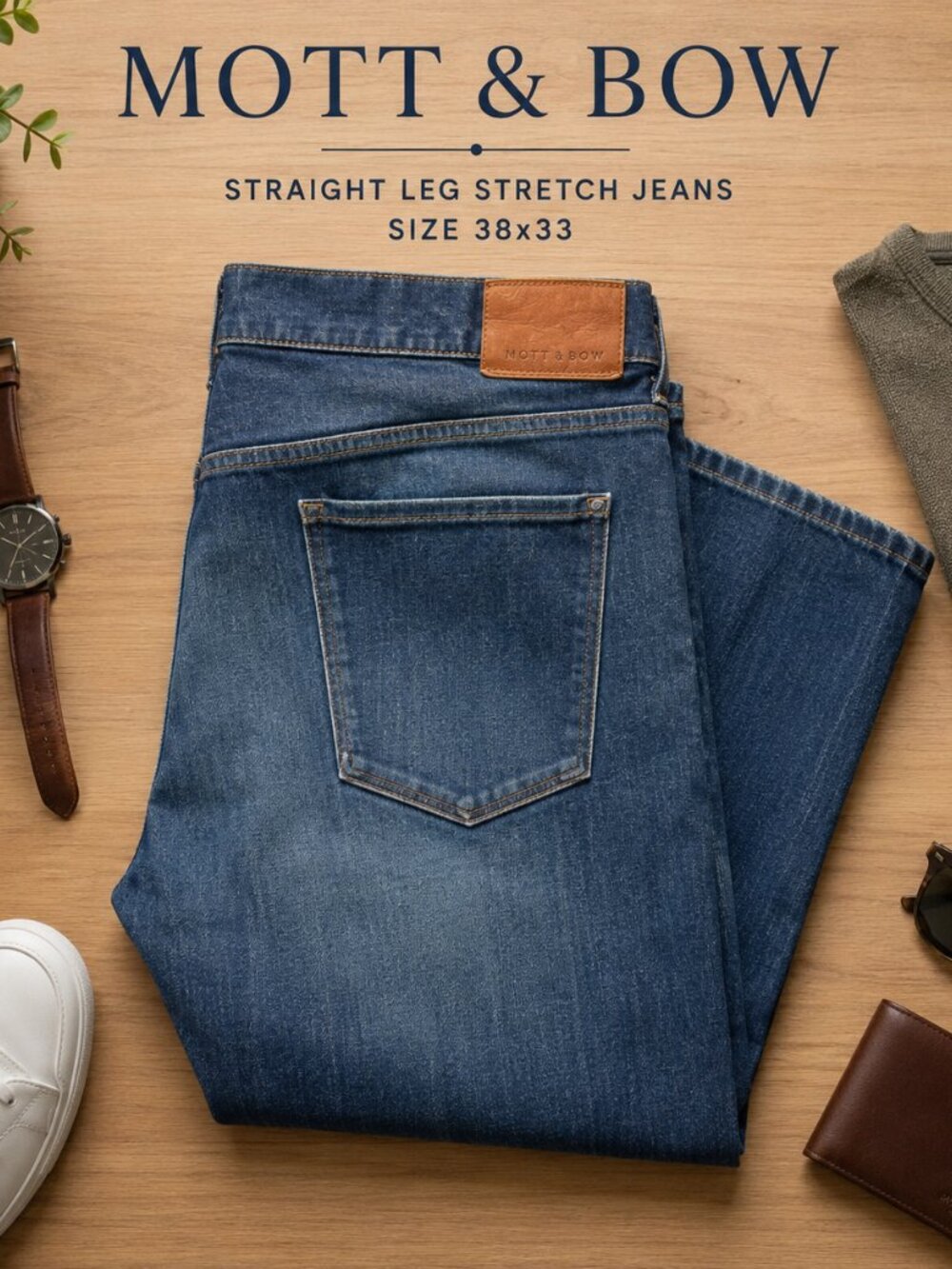 Mott & Bow Straight Leg Stretch Jeans Men’s Size 38x33 Blue Medium Wash Denim